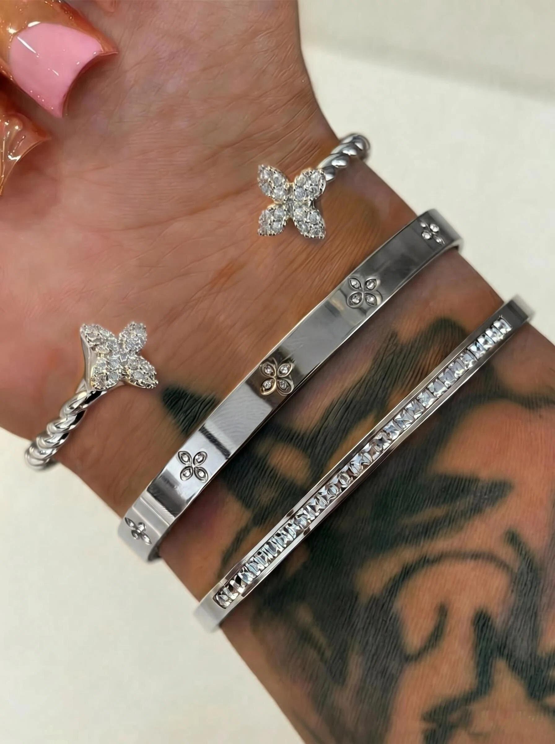 3-piece set of 18K gold-plated stainless steel crystal bracelets, women's fashionable daily wear bracelet set, Fashion Wrist Jewelry, a great choice for holiday gifts
