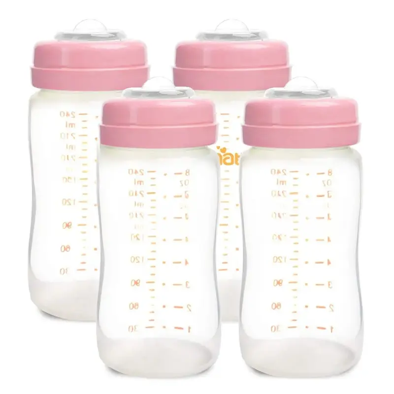 4-PACK Breast Milk Collection And Storage Bottles (Pink, 8oz Each) - No BPA Breastmilk Storage Bottles With Lids - Pumping Storage Bottles For  Avent Medela Spectra