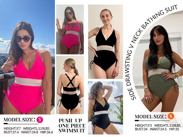 Yonique Tummy Control One Piece Swimsuit - Women's Push Up V Neck Bathing Suit Slimming Swimwear