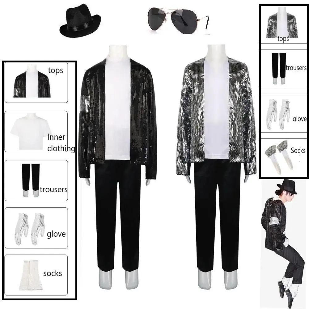 Michael Jackson Costume Cosplay Dance Star Halloween Carnival Party Superstar Singer Boys 80s 90s Hip Hop Stage Outfits