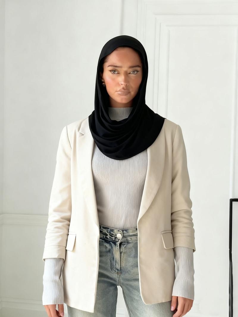 Women's Stretchable Jersey Hijab Scarf, Classic Plain Pattern Design, Soft & Breathable Fabric Suitable for Various Occasions, Turban Hijab