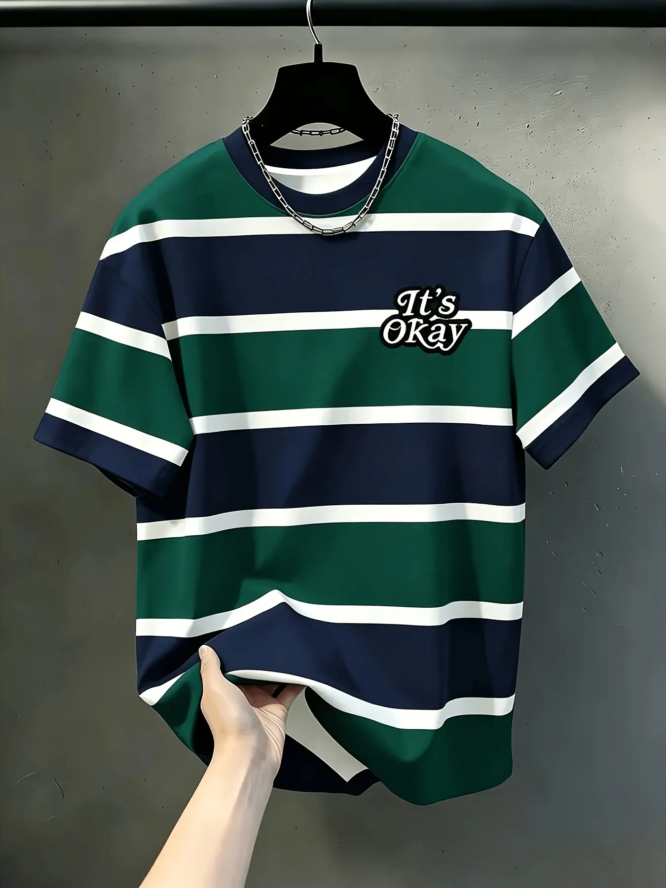 Men's Casual Round Neck T-Shirt, Striped Colorblock Design, Breathable Slim Fit, Outdoor Activity Shirt, Durable Comfort Fabric