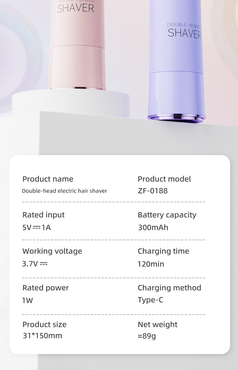 New double-head facial shaving and hair removal device for women. Suitable for face, lips and chin. USB rechargeable double-head wireless electric razor.