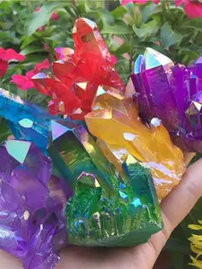 Colorful Quartz Cluster Crystal Stone, Rare Flame Aura Quartz, Multi-Colored Decorative Stones, Home Decor for Bedroom and Living Room