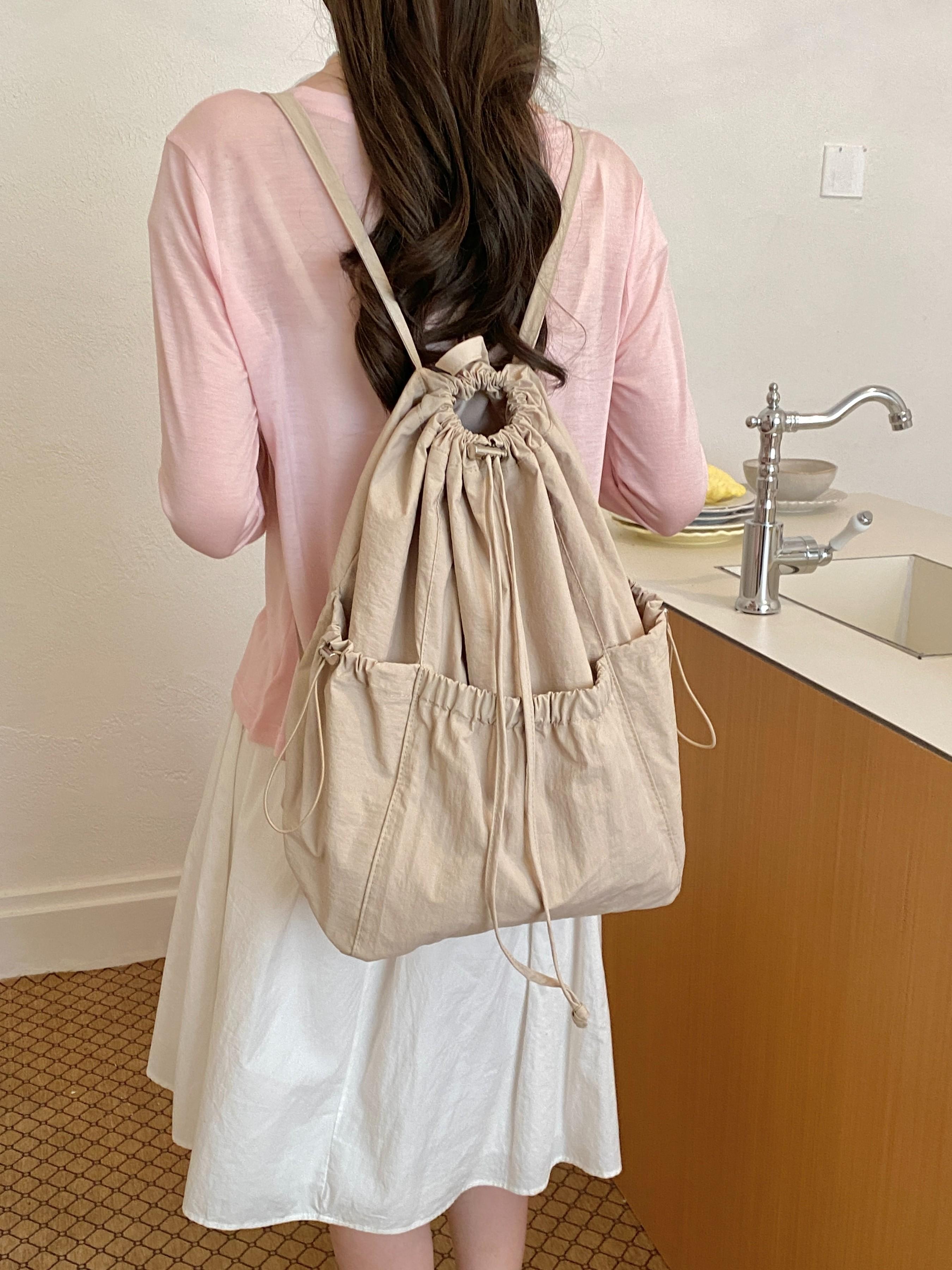 Large Capacity Nylon Drawstring Backpack, Preppy Style, Lightweight, Suitable for Students, Shopping, Daily Use, All Seasons