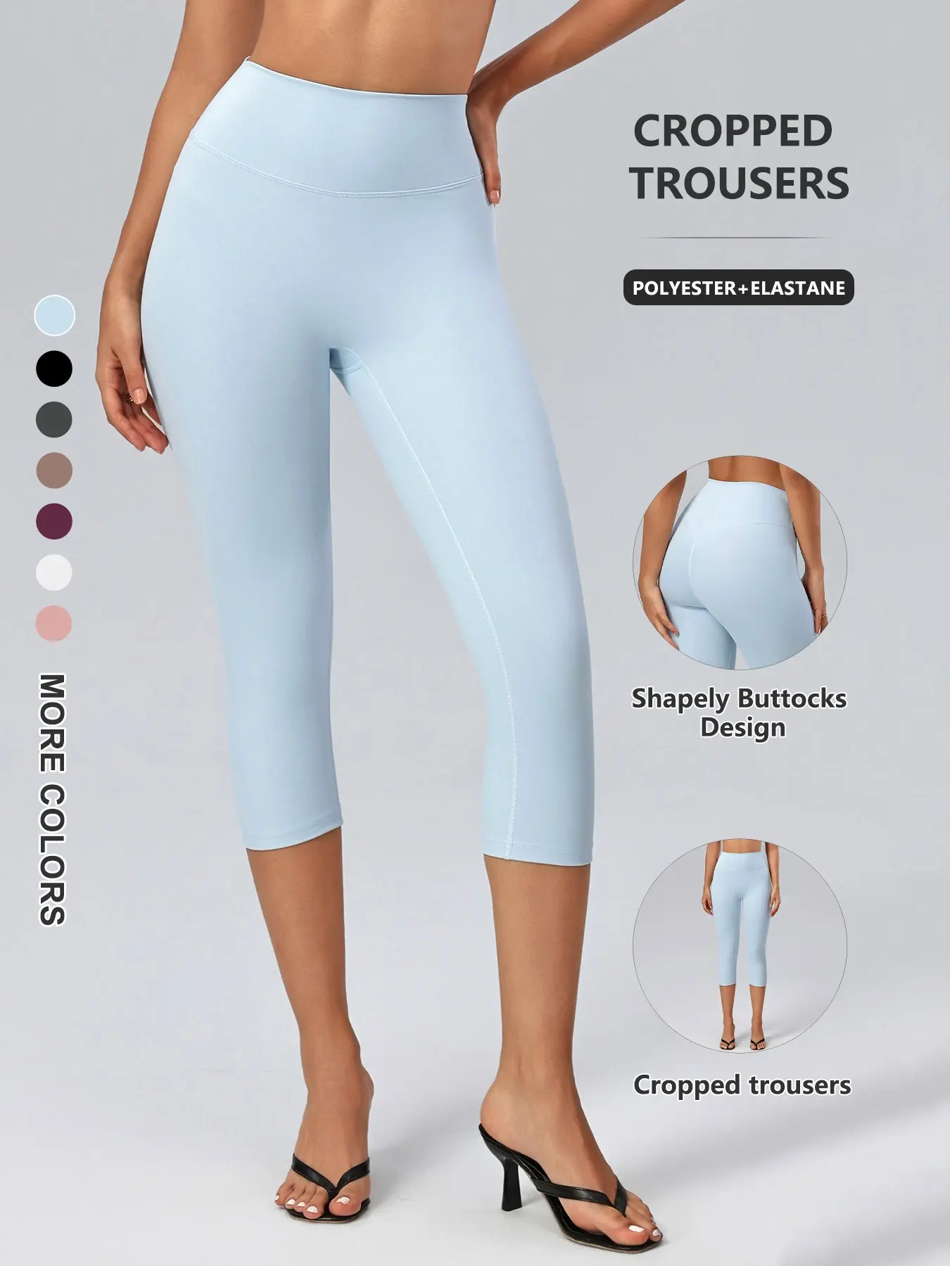 Women's Breathable Quick Dry Yoga Capri Pants, Casual Fitness Pants, Plain Outdoor Gym Workout Pants, Polyester + Spandex, All Seasons, Natural Waist, Short Length, Breathable Athletic Bottoms, Knitted Sports Pants, Athleisure Style Bottoms