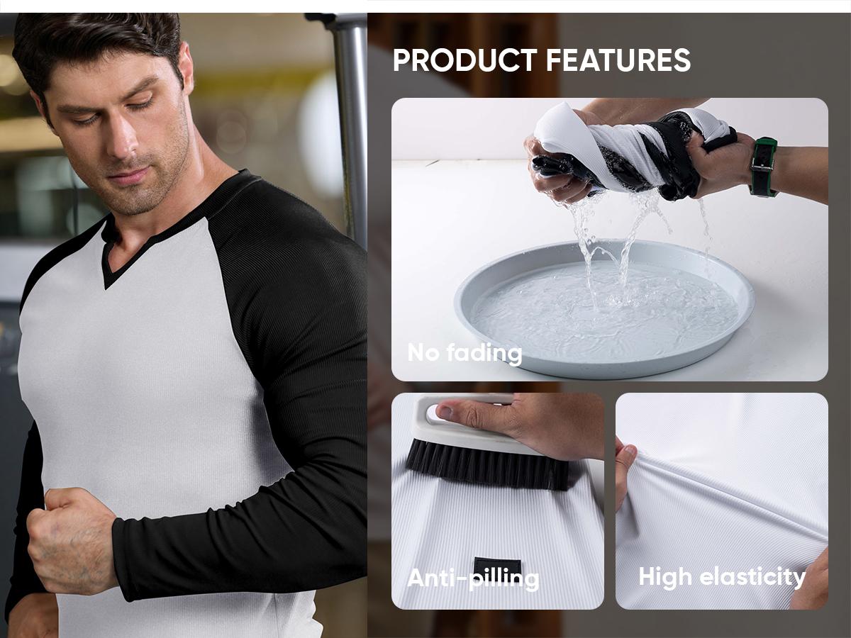 JMIERR Mens Long Sleeve Muscle T Shirts Casual V-Neck Longline Ribbed Tee Shirts