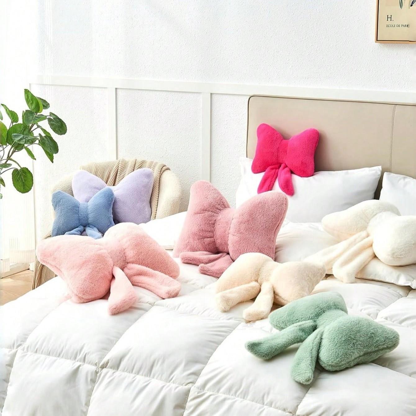 1pc Pink Bow Shaped Ultra Soft Plush Throw Pillow, Coquette Aesthetic Faux Fur Fluffy Cushion, Soft Cushions, Cute 3D Bow Decorative Pillow for Bedroom, Living Room, Cozy Gift for Home Decor Lovers, Valentine’s Day, Galentine’s Day