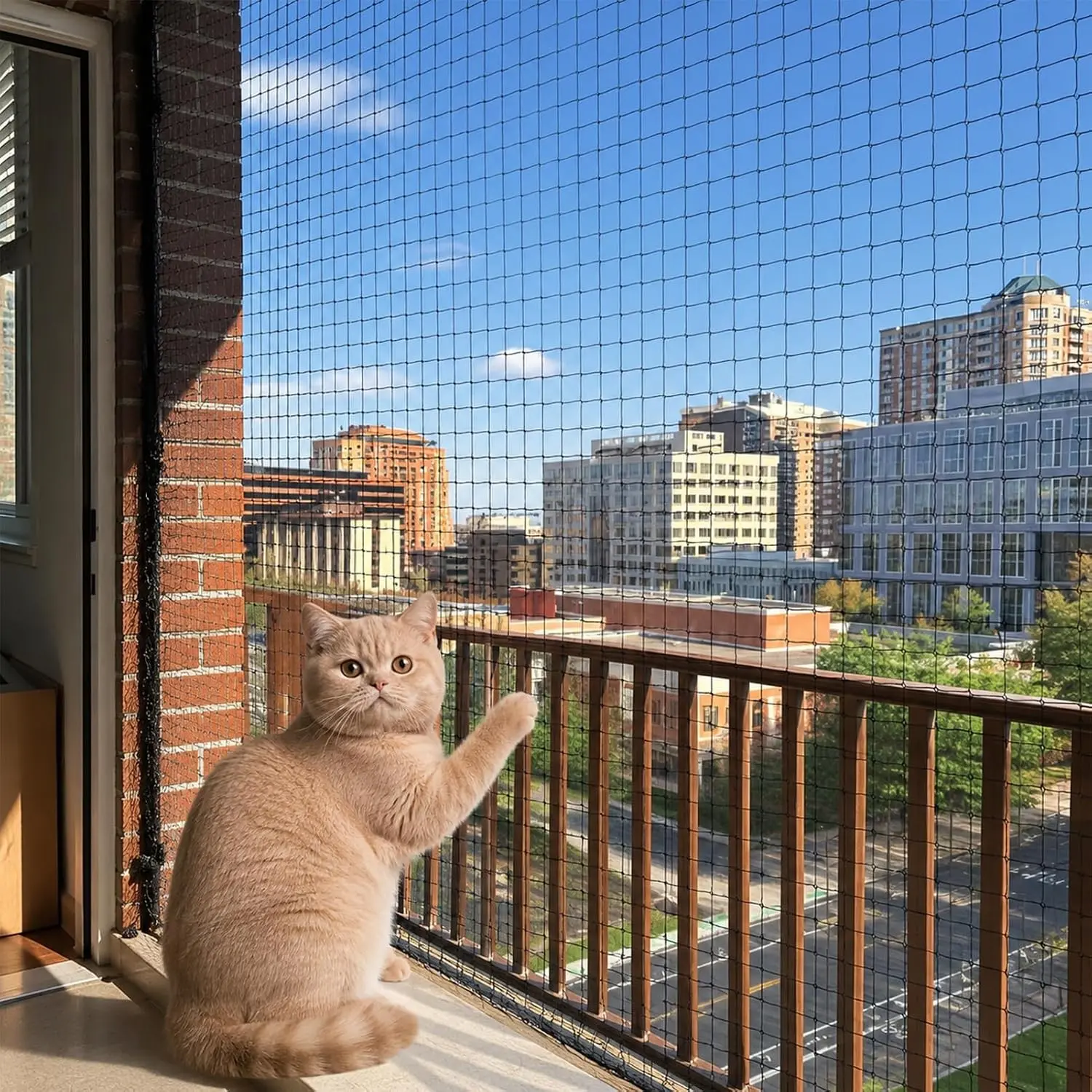 10X20FT Cat Netting Balcony Protection, Anti-Fall Safety Net for Pets | No Steel Wire Cat Barrier Fence Catio Netting, Pet Balcony Mesh Screen Netting for Apartment Balcony, Window, Stairs, Deck