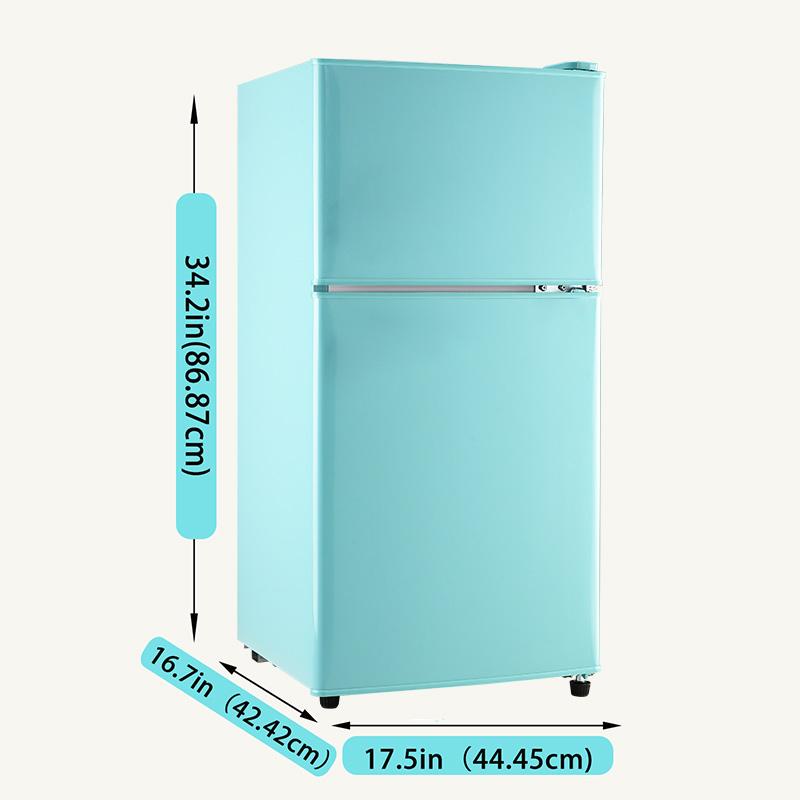 Vintage 3.5 Cu.Ft 2-Door Compact Fit Fridge-Freezer with Chrome Handles & Curved Edges, Retro Compact Refrigerator for Bedroom Dorm Apartment