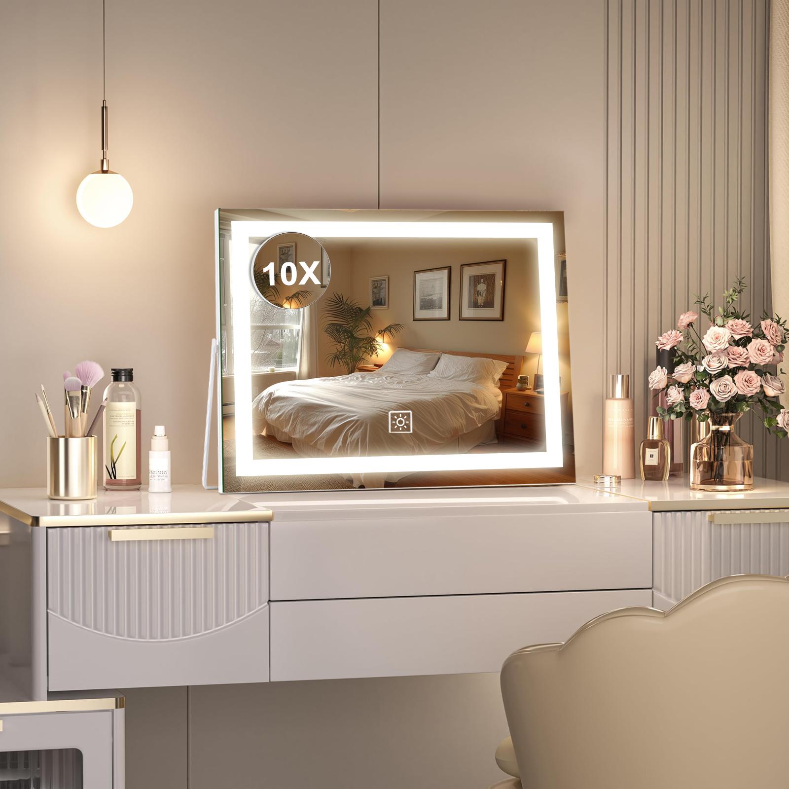 Smart LED Vanity Mirror with Lights – Lighted Makeup Mirror with Detachable 10X Magnification, 3 Color Modes & Stepless Dimming, 360° Rotation – Perfect for Women & Girls – Wedding & Birthday Gift