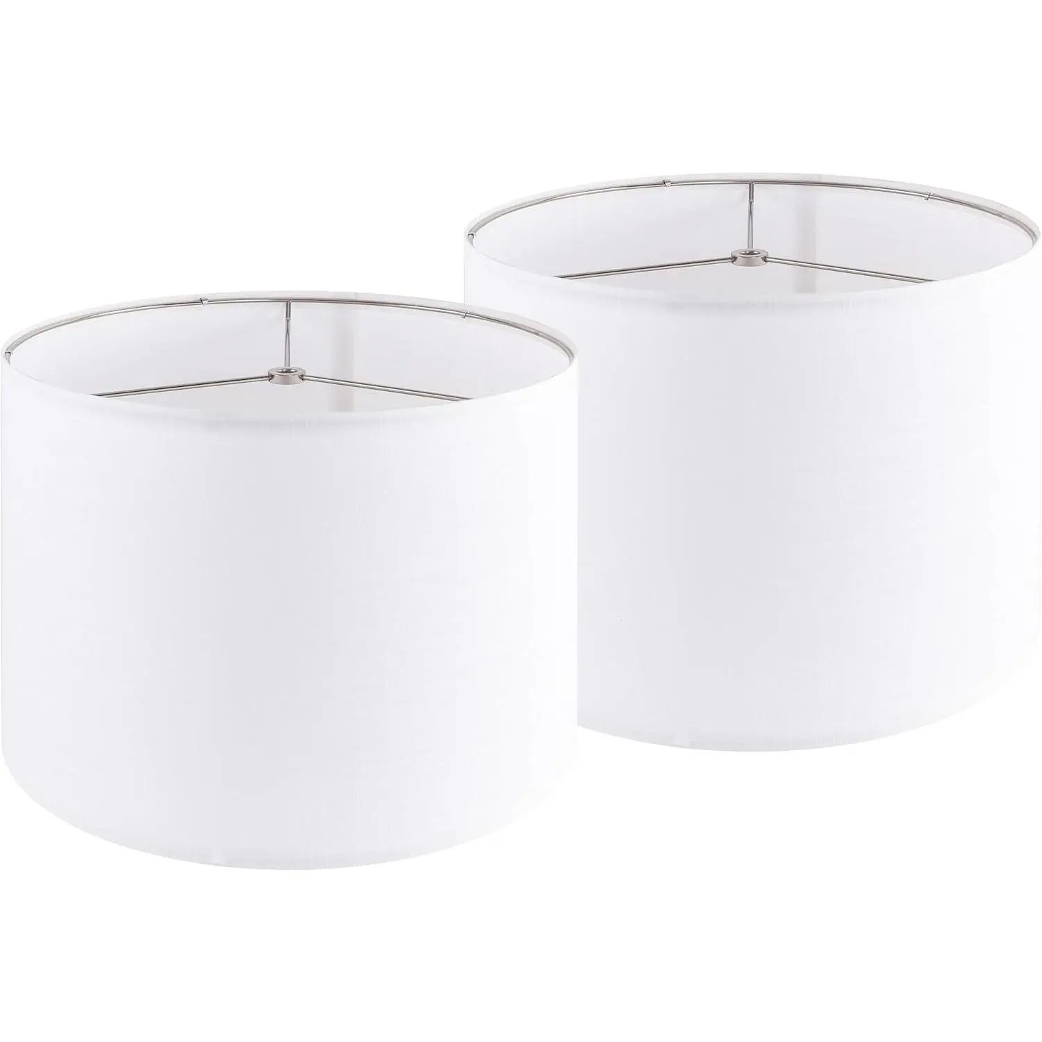 2-Piece Set Pure White Linen Large Drum Shape Lamp Shades, 16" Top x 16" Bottom x 12" High (Spider), Handcrafted Contemporary Replacement for Table & Bedside Lamps