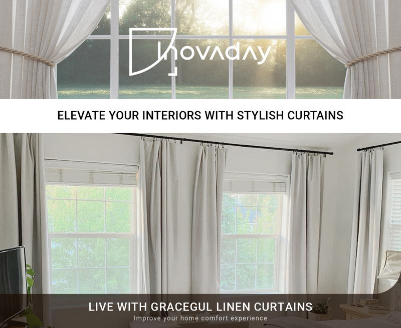 Inovaday 2pcs Blackout Curtains Linen Curtains for Living Room Bedroom Window Drapes Clip Rings/Rod Pocket Linen Black Out Curtains Thermal Insulated