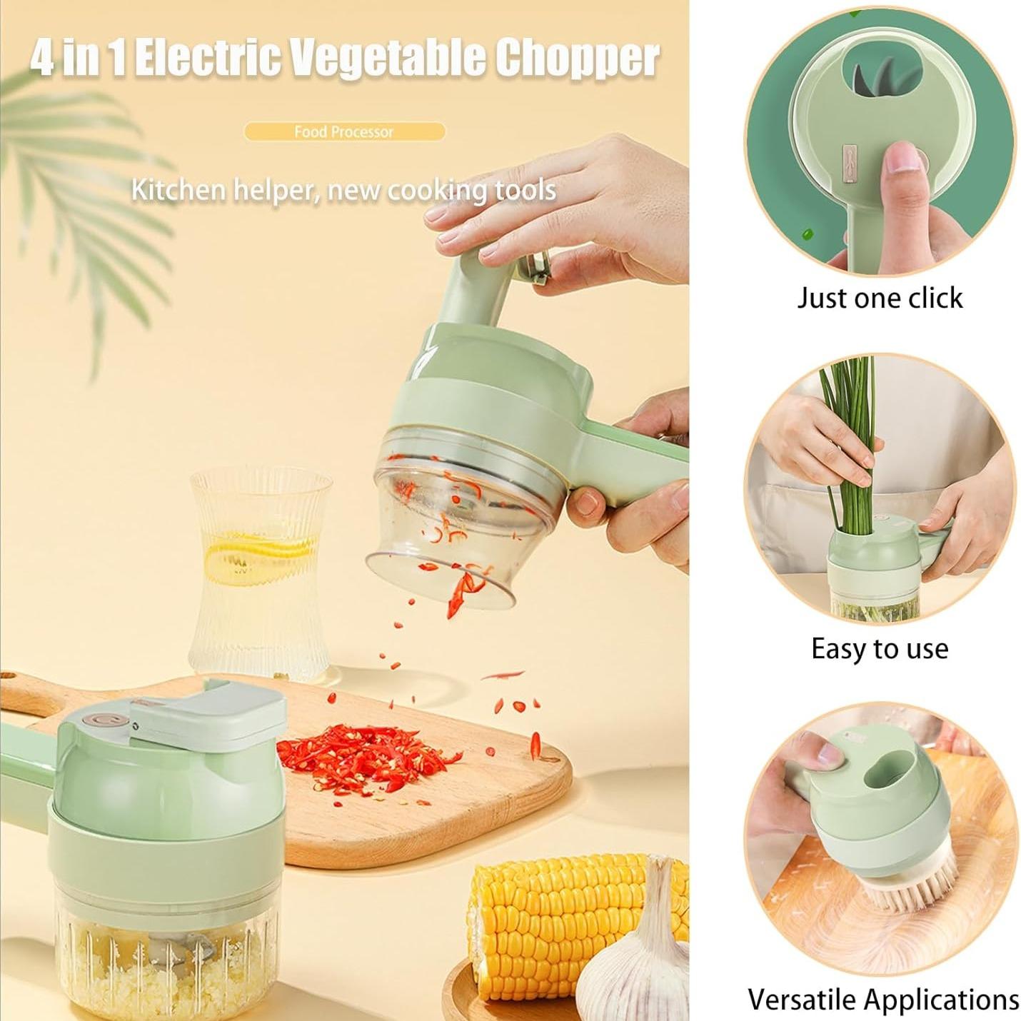 Multifunctional Portable Vegetable Processor, Electric 4-In-1 Chopper Set, Rechargeable, Ideal for Garlic, Peppers, Celery, Meat