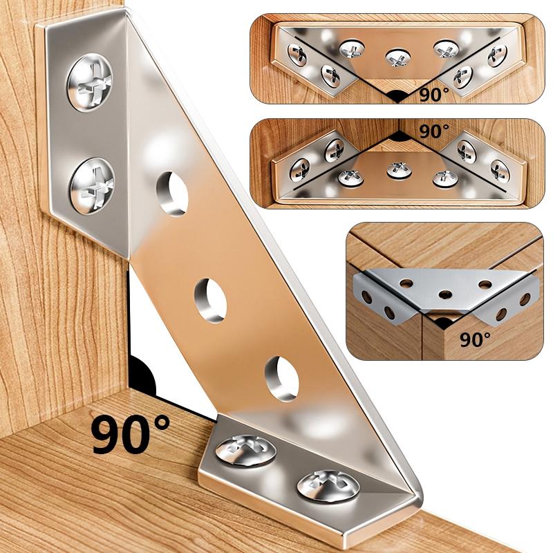 Multifunctional Corner Brackets, Furniture Angle Sturdy Connector, 90 Degree Right Angle Support, Includes Flat Head Screws, Universal for Cabinets, Drawers, Tables, Chairs