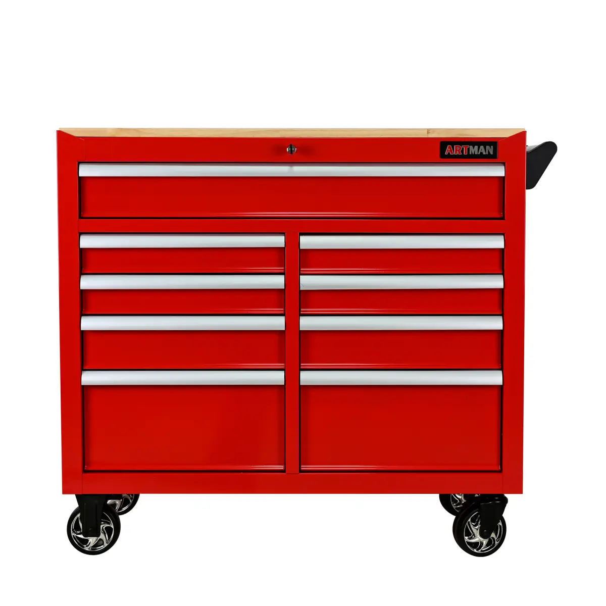 9-Drawer Multifunctional Utility Tool Cart with Steel Frame, Wooden Top, Wheels for Sewing Workshop Tool Storage
