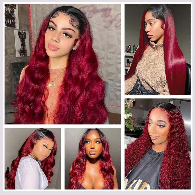 T1b/99j Color Glueless Body Wave Brazilian Human Hair Wigs For Women 5×5 Glueless Lace Wig Suitable for Beginners in Wigs Black Wine Red Gradient Wig