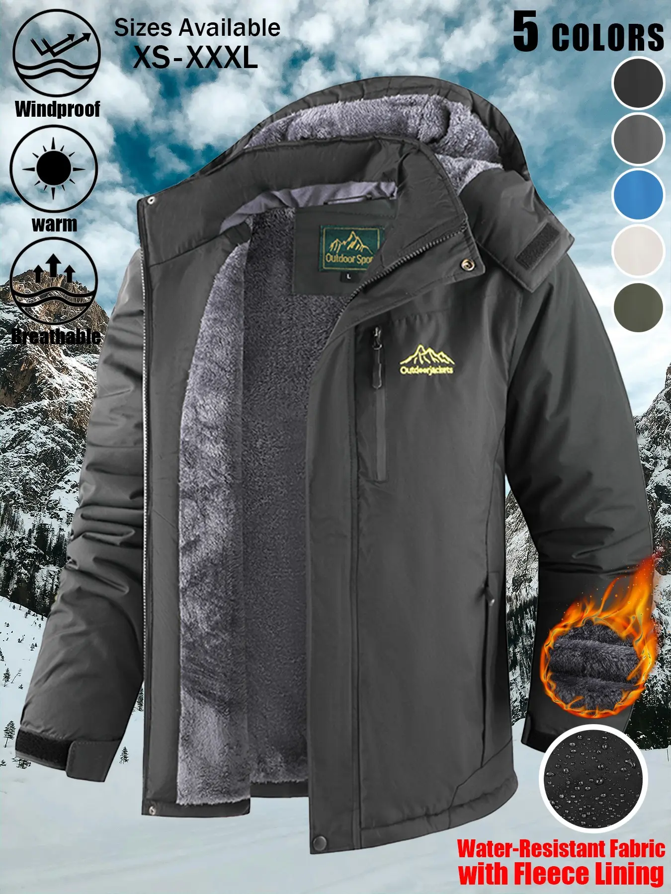 1 Pack Men's Hooded Fleece-Lined Softshell Jacket Waterproof Windproof Warm Breathable Detachable Hood Full Zip Chest Pocket Side Zip Pockets Adjustable Cuffs Outdoor Coat 4 Colors XS-XXXL for Daily Commute Hiking Camping Outdoor Sports Layering