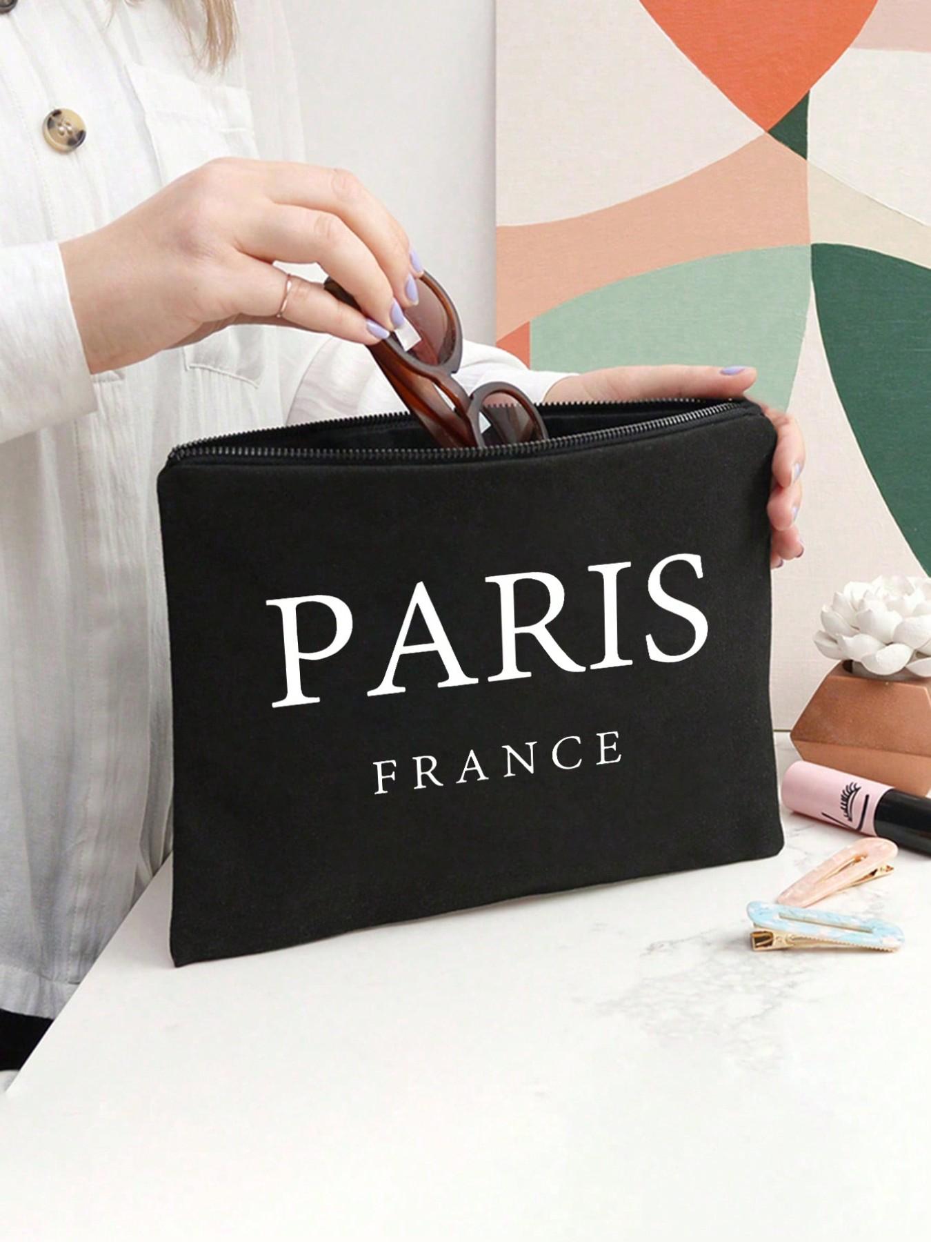 Linen Tote Bag Set, Paris Print & Small Pouch, Linen with Buckle & Zip, Perfect for Makeup, Nail Polish, Beach, Gifts for Women, Teachers, Friends