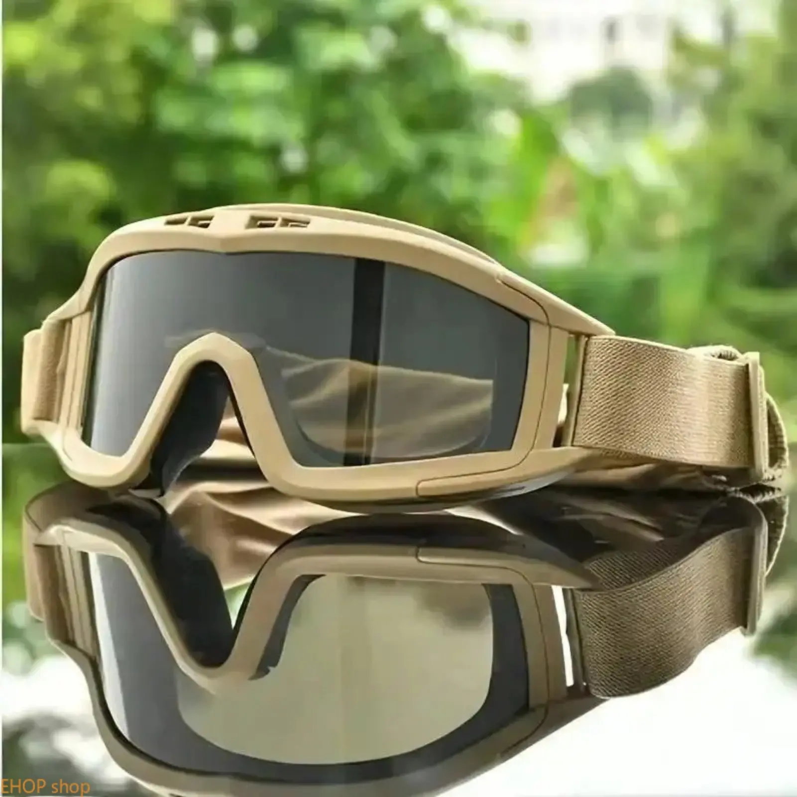 Unisex Tactical Goggles, Impact-Resistant Synthetic Frame Eyewear with Adjustable Strap, UV Protection & Fog-Resistant Safety Glasses for Outdoor Sports