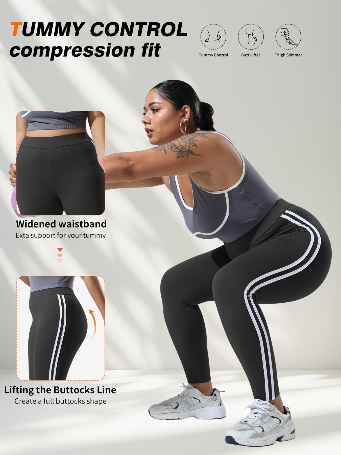 Women's Plus Size High Waist Skinny Pants, High Stretch Bottoms, Stretchy Soft Fabric, Side Stripes Design, Casual Fashion Essential for Daily Wear