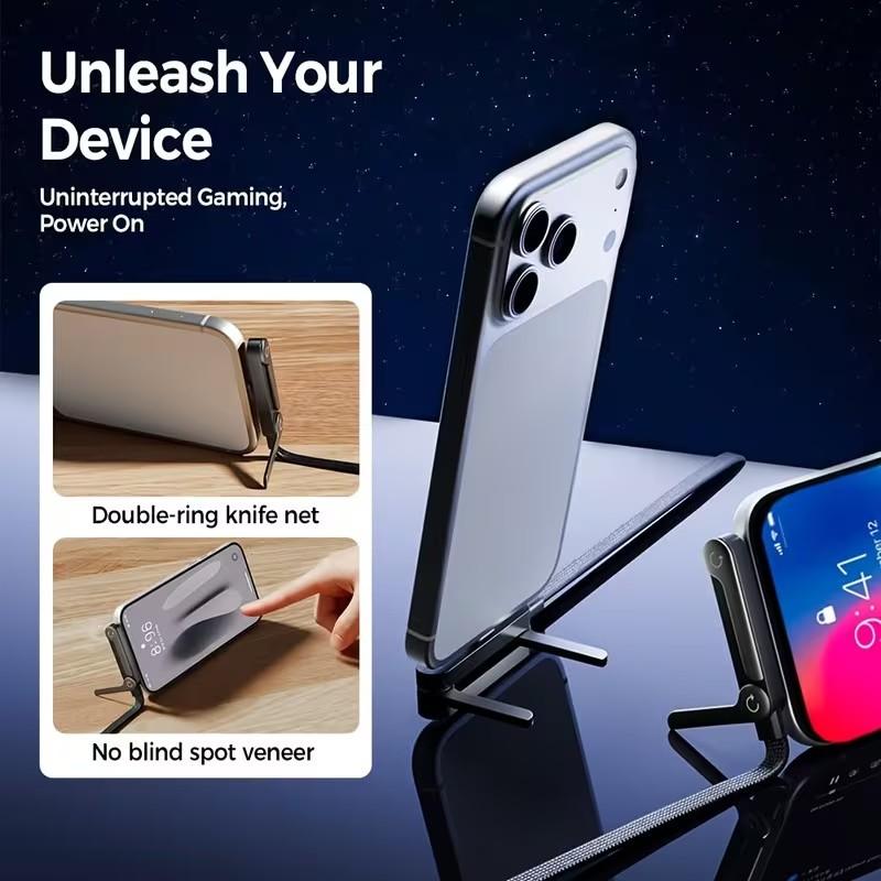 Side-mounted mobile phone charging cable, two-in-one invisible fixed charging cable, 65W fast charging cable with  phone stand, suitable for iPhone 15-17, all Android models are applicable, festival gift