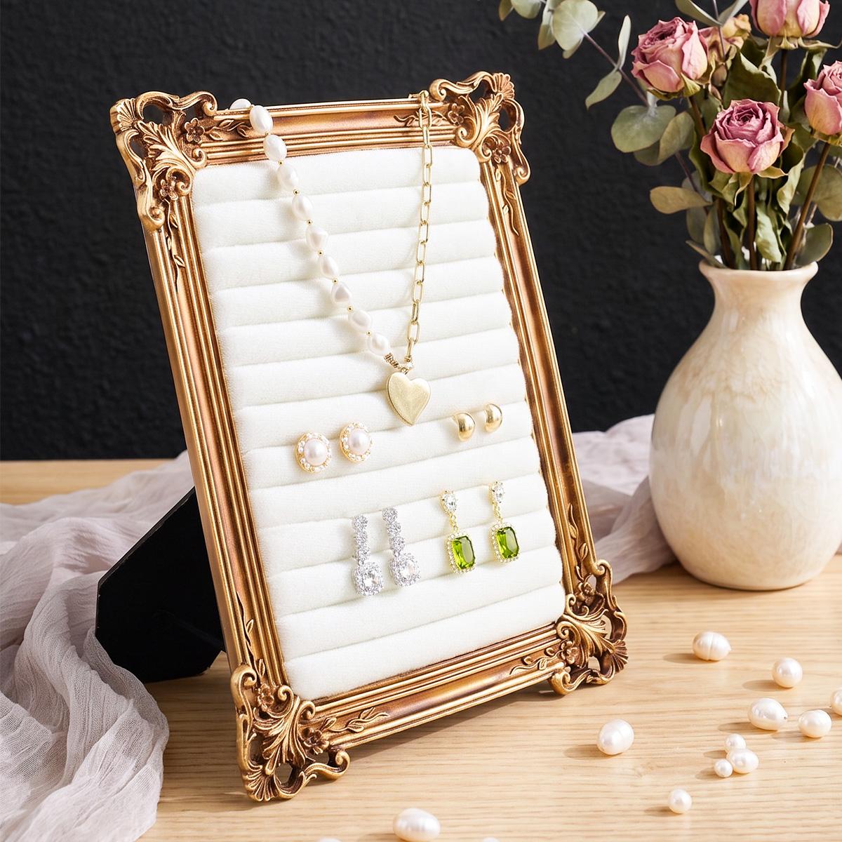 European Floral Frame Jewelry Display Stand, Resin Material Luxury Desktop Earring Holder Organizer, Perfect for Weddings and Gifts