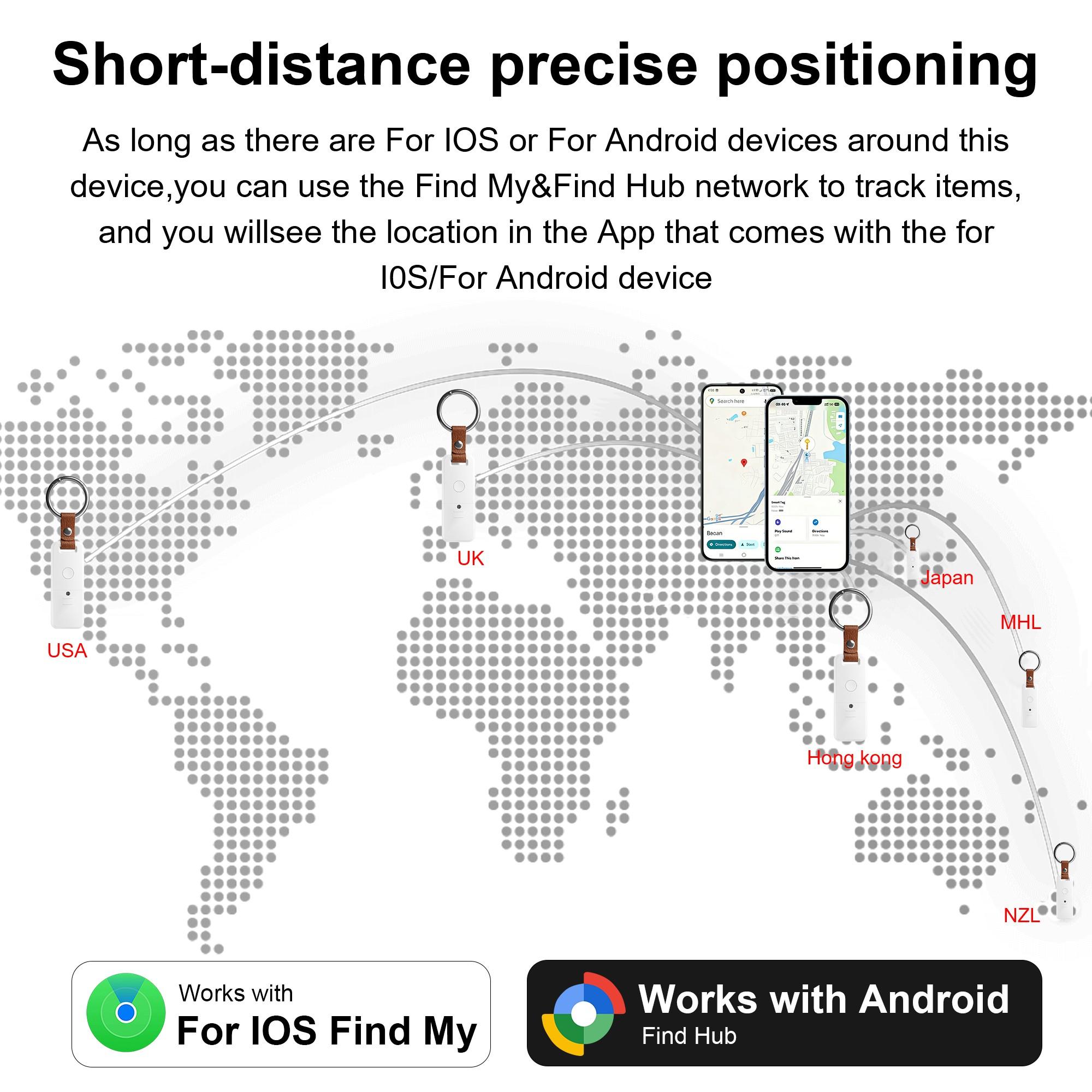 4pcs Smart Key Finder Tracker with Keychain, Dual System Android & Apple, Rechargeable Lithium Battery, Item Locator for Keys Bags Luggage Wallets