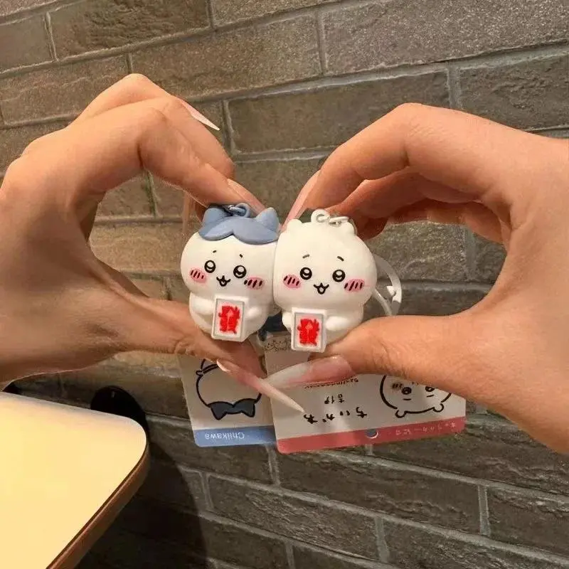 2pcs Chiikawas Magnetic Keychain Cute Cartoon Hachiware Chiikawas Doll Bag Pendant Decor Couple Creative Magnetic Keychain Gift