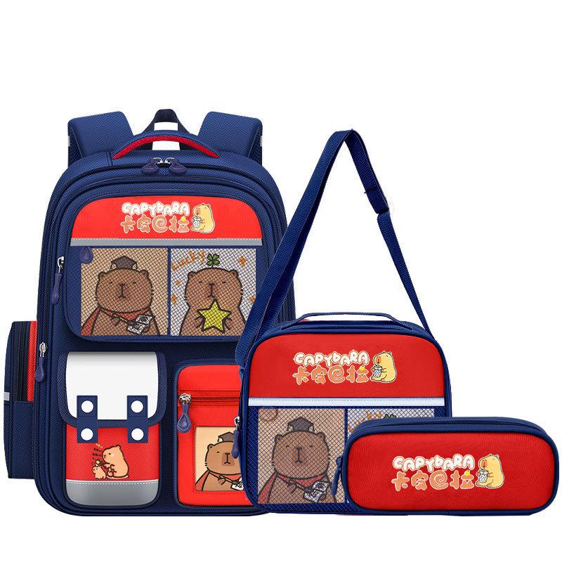Capybara Theme Kids Backpack for Girls, 3PCS Backpack Set|  Lunch Box & Pencil Case, Bookbag for Teen Girls Kids Elementary Middle High School Students