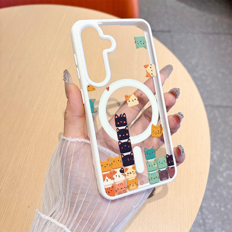 Cute and Colorful Cartoon Cat Blocks Magnetic Bare-Hand Feel drop-proof and scratch-resistant protective case for Samsung Galaxy S22 S23Fe S24 S25 Plus Ultra An excellent gift choice