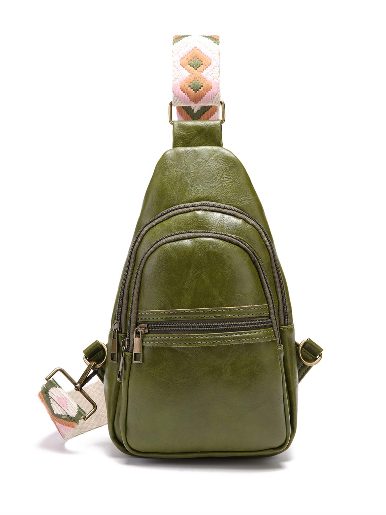 Fashion Retro Shoulder Strap Crossbody Bag, Ethnic Pattern Boho Style Belt Bag, All Seasons Zipper Design, Plain Pattern_pro