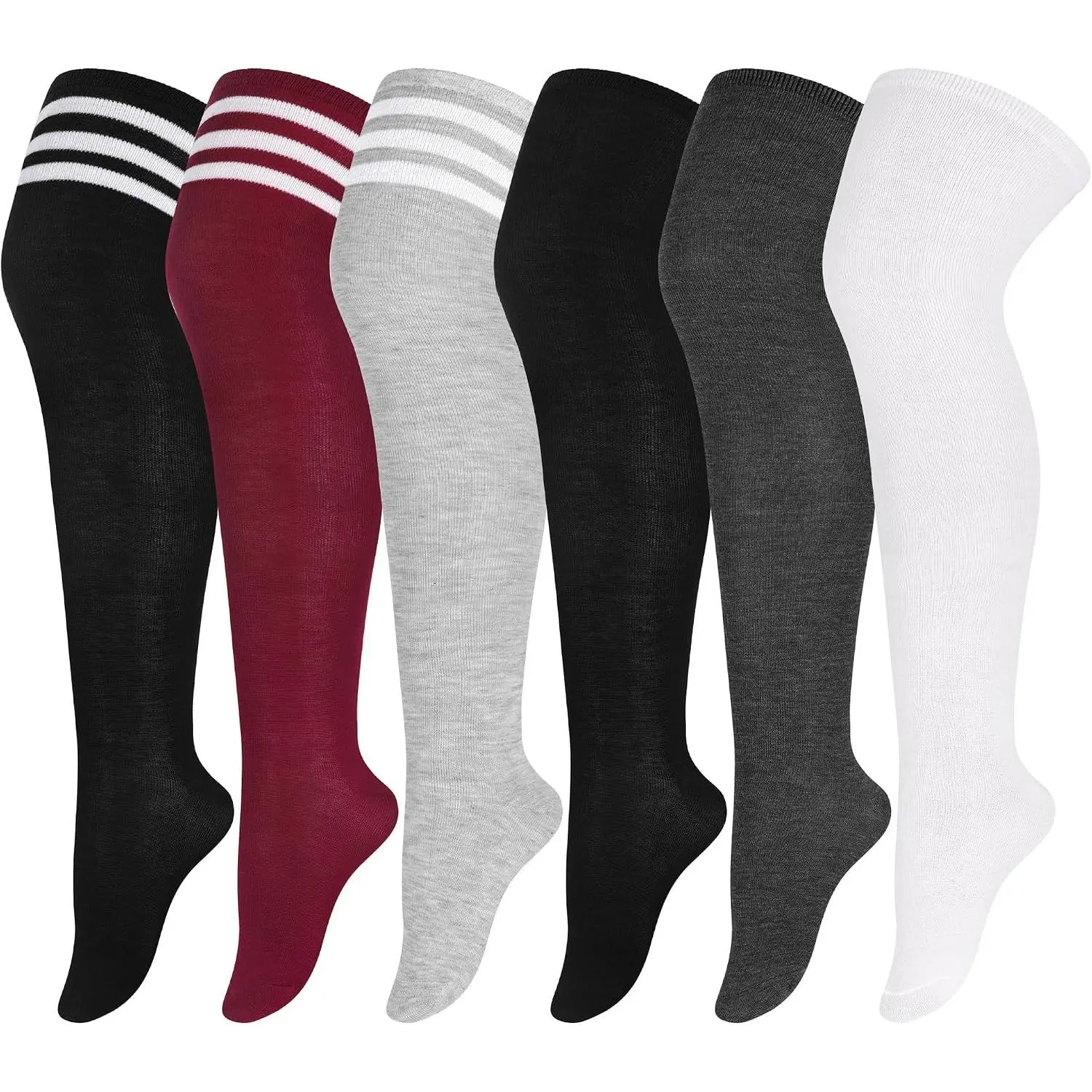 6 Pairs Plus Size Over Knee Socks Women Warm Thigh High Stockings for Daily Use, L-XXL