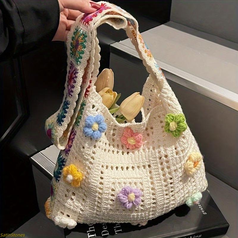 Women's Vintage Floral Patchwork Messenger Bag — Bohemian-Style Color-Block Crossbody Tote, Casual Fabric Shoulder Bag, Lightweight Everyday Handbag, Shopping Shoulder Bag, Stylish Versatile Bag