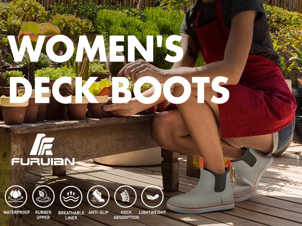 Furuian Women's  Deck Boots work shoes Rain Boots Waterproof&Non-slip Winter boots girl boots Fashionable Ankle Booties  Fishing Gardening Farm Boots Slip On Neoprene Rubber Footwear Chelsea Boots Women boots for Gardening Fishing Boating Camping Sailing