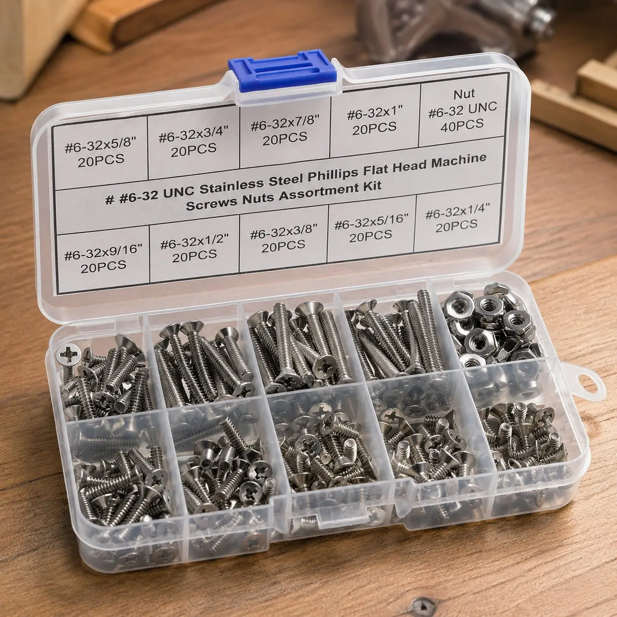 #6-32 UNC Stainless Steel Phillips Flat Head Machine Screws with Nuts Kit