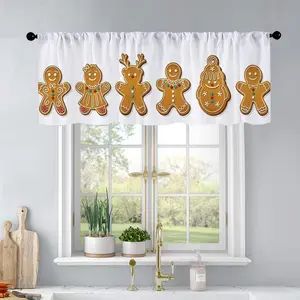 1pc Christmas and New Year printed kitchen curtains Christmas Gingerbread cookies in xmas pe curtains valance window treatment living room bedroom home decor 54 x 18 inch