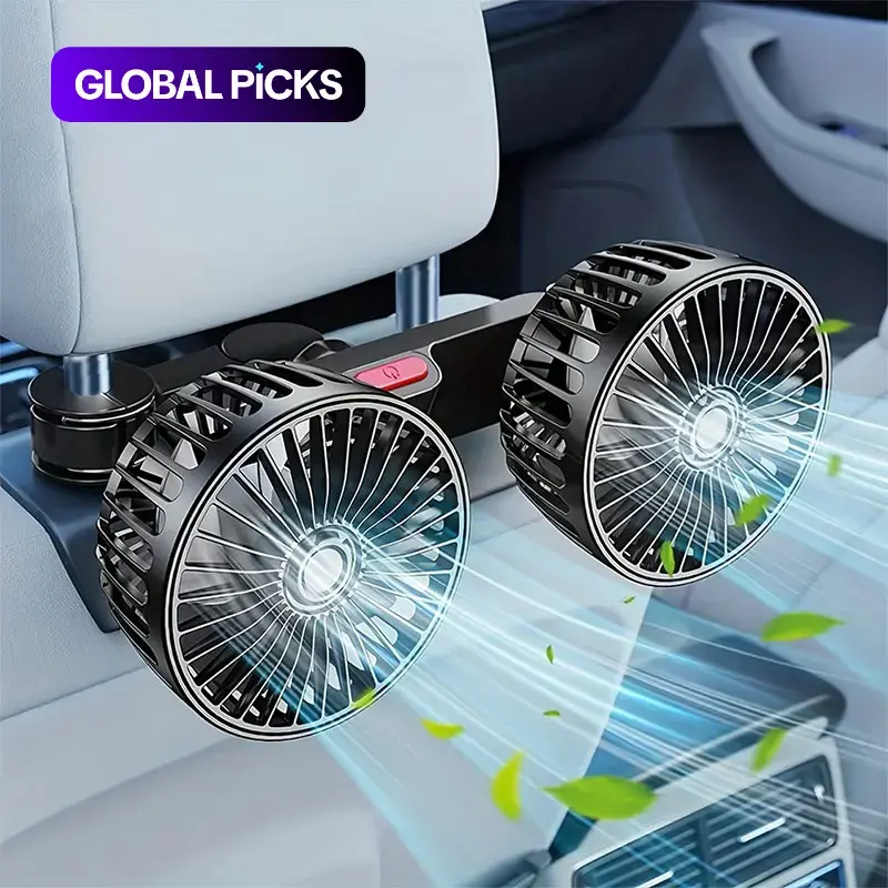 Adjustable Car Backseat Fan, Dual-Head Electric Fan, Strong Wind USB Car Fan with 360-Degree Rotation and Large Air Volume for Rear Seats, Summer Essential #GLOBAL PICKS