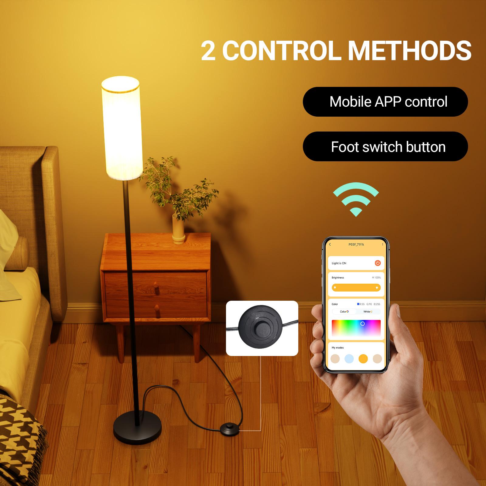 DAYBETTER RGB WiFi Floor Lamp with APP Control, 2700-6500K Color Temperature, Stepless Dimming, Music Rhythm Function, Timer, Beige Shade, Modern Floor Lamp for Living Room, Bedroom, Office - Ambient Lighting Multifunctional