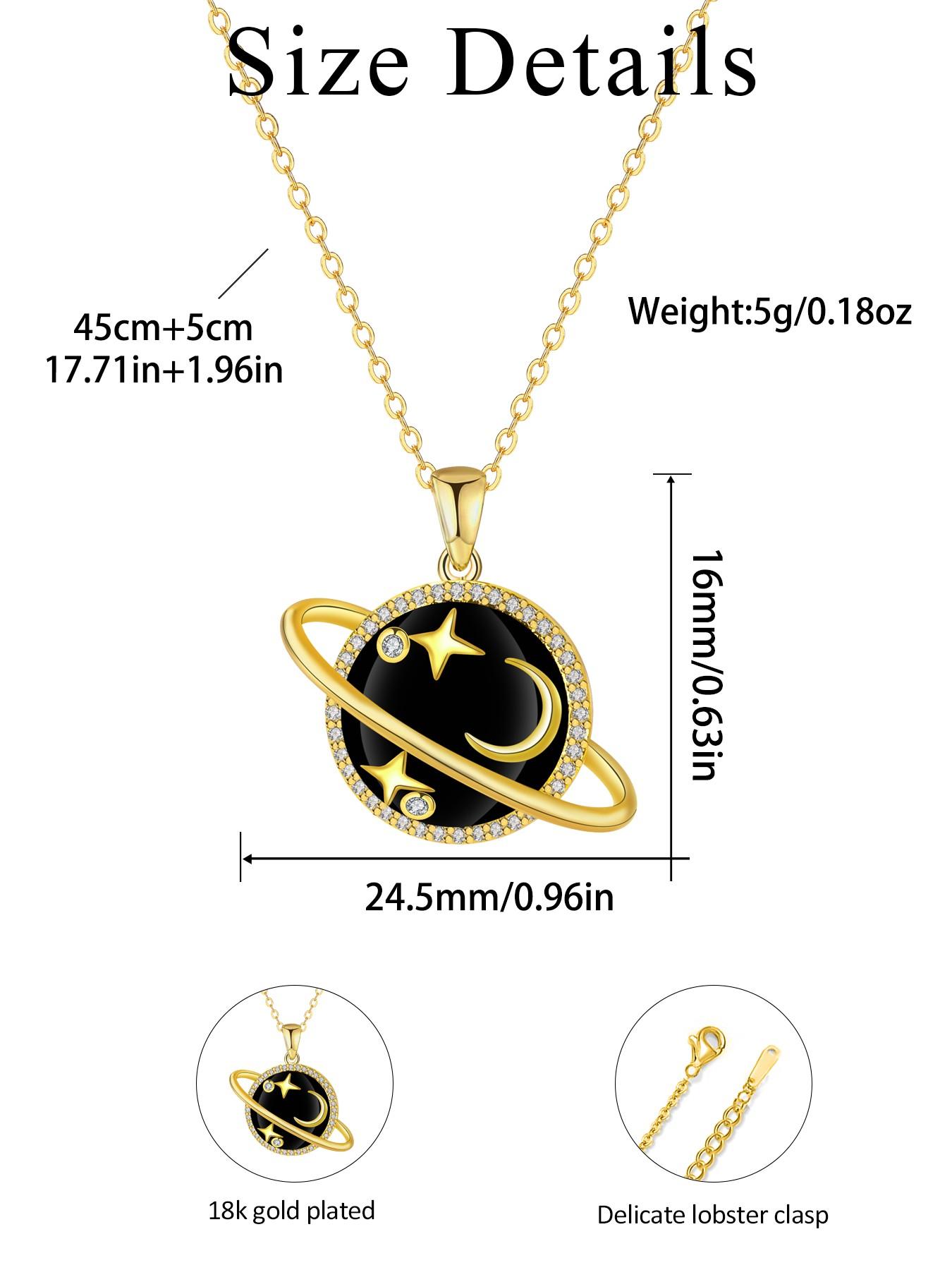 Diamond Saturn Pendant Necklace, 18k Gold Plated Low Allergy, Ideal Jewelry Gift for Mother's Day, Anniversary, Includes Gift Box