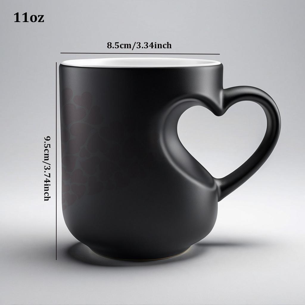 Mug with Heart Handle: Color-Changing Ceramic Thermos - Ideal for Halloween, Christmas, Valentine's Day, Mother's Day, and Father's Day (11 oz/330 ml)