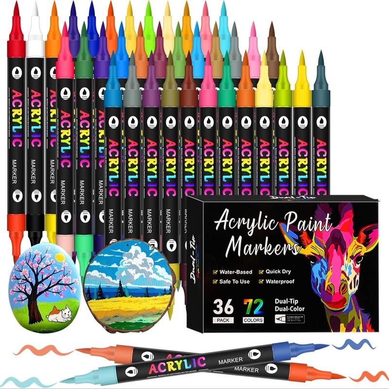 Acrylic Paint Markers, 24/48/72/96/120 Colors, Dual Tips Dual Color, for Rock Painting, Canvas, Wood, Glass, Ceramic, Fabric, Plastic, Egg & Scrapbook Acrylic Paint Markers, 24/48/72/96/120 Colors, Dual Tips Dual Color, for Rock Painting, Canvas, Wood, Glass, Ceramic, Fabric, Plastic, Egg & Scrapbook