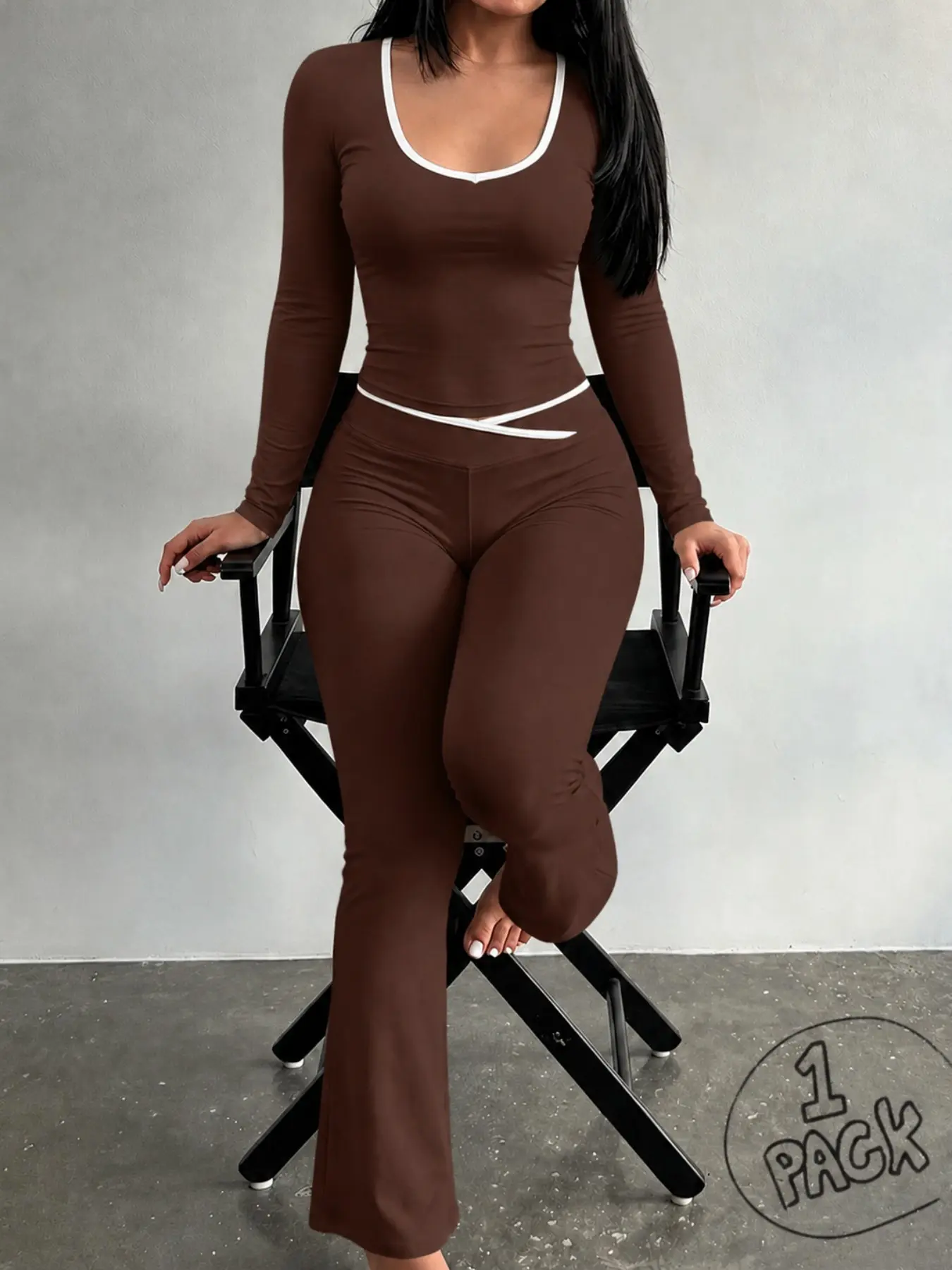 【Black Friday】Lovelywholesale Long-Sleeve Top and Cross-Waist Pants Lounge Set, Comfortable Tummy-Control Fit, Versatile Style, Available in Multiple Colors, Fall and Winter Outfit