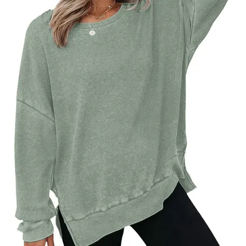 Women's Round Neck Long Sleeve Side Split Casual Sweatshirt, Perfect for Daily Wear