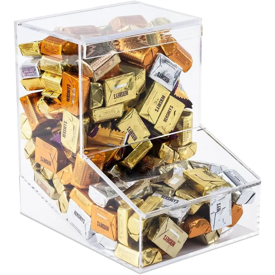 Bulk Candy Dispenser with Two Lids for Desk, Office, Buffet (1) | Acrylic Storage Holder Container to Store Chocolate, Treats, Sweets, and Snacks for Countertop or Wall Mount Use
