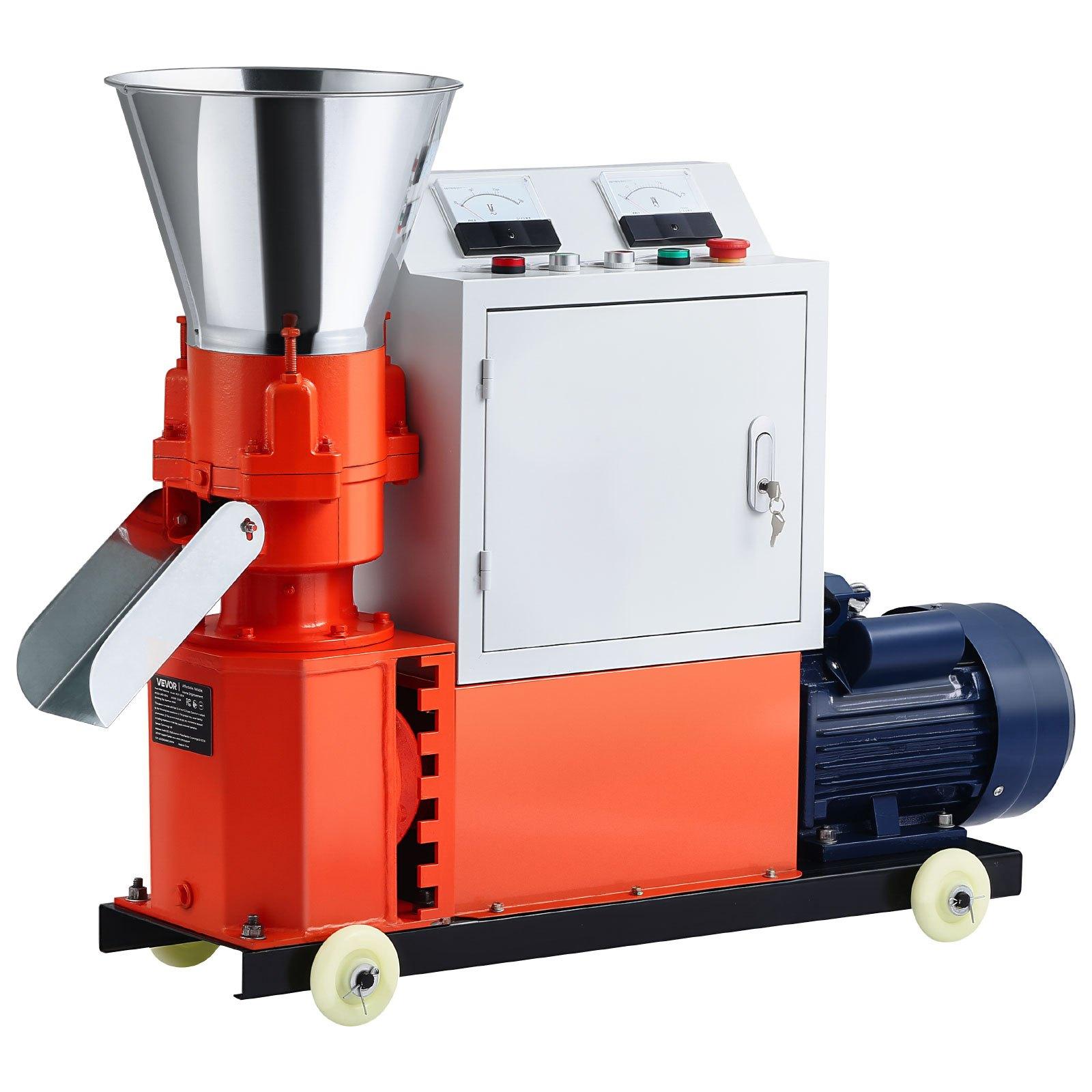 VEVOR Feed Pellet Mill Machine, 4 mm Animal Feed Pellet Making Machine, 3KW 240V Animal Food Granulator Mill Machines with 3 Pressure Rollers 4 Wheels, Ideal for Poultry, Livestock, Farm Animals