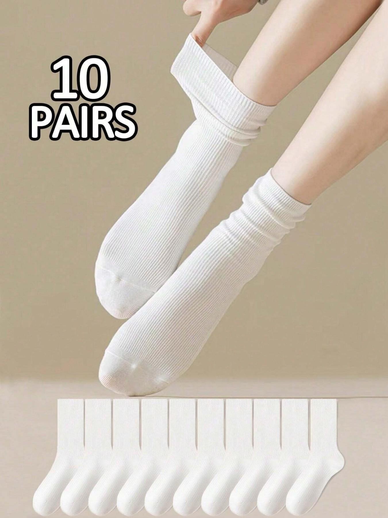 10 Pairs Women's Socks, Japanese Style Crew Socks, Low Top Short Tube Socks, Comfortable Absorbent, Simple Versatile, All Seasons