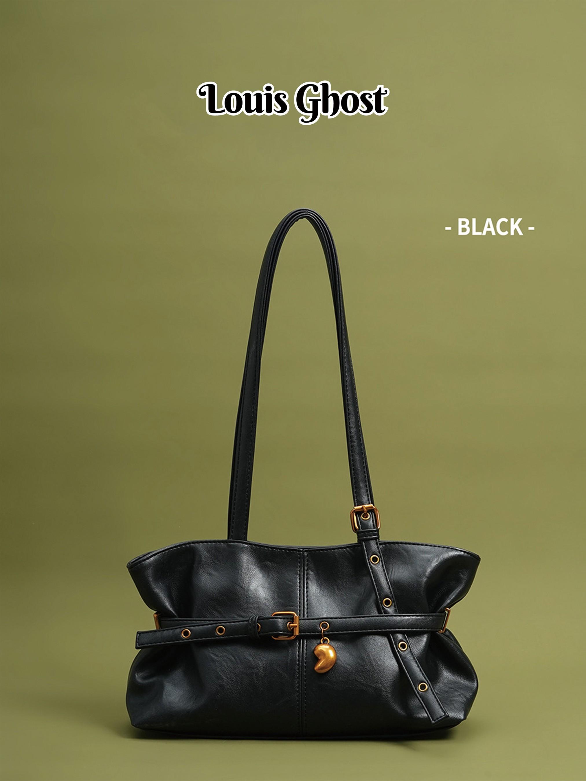 Vintage Faux Leather Crescent Bag -Retro Women's Shoulder Bag | Retro Tote Bag with Belt and Heart Charm Details | Trendy Faux Leather Handbag, Ideal for Commuting, Daily Outfits and Travel