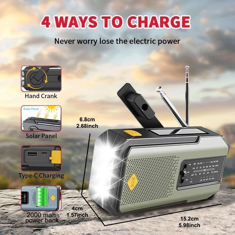 Emergency Weather Radio:AM/FM/WB Reception & Loud SOS Alarm,Hand Crank/Solar/USB Charging, Modern Design Emergency Weather Radio:AM/FM/WB Reception & Loud SOS Alarm,Hand Crank/Solar/USB Charging, Modern Design