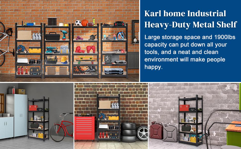 Karl home Garage Shelving Heavy Duty, 5-Tier Wide Size Adjustable Metal Shelving Unit Rack Organization for Garage Pantry Basement, 1900lbs,29.5" L x 11.8" W x 59.1" H, Black